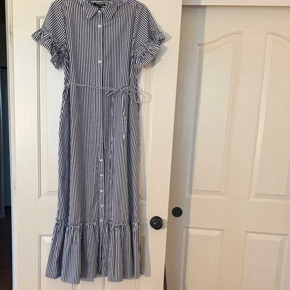NWOT- J. Crew Navy and White Striped Button-Front Maxi Dress - Picture 1 of 7